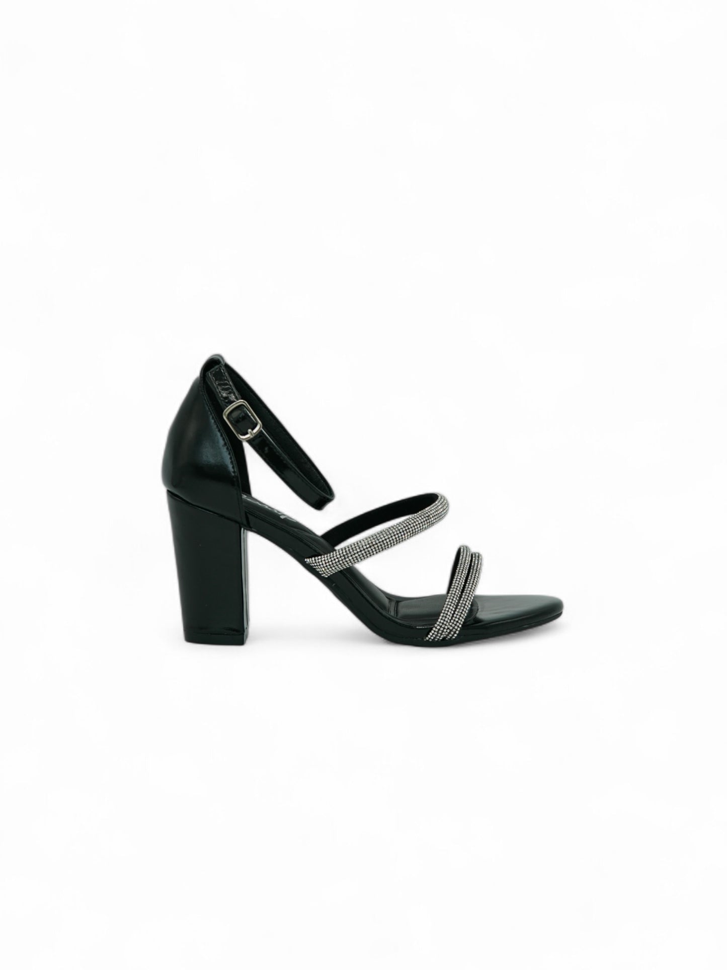 14331 – Sandalias Negras con Tacón Alto y Detalle Brillante