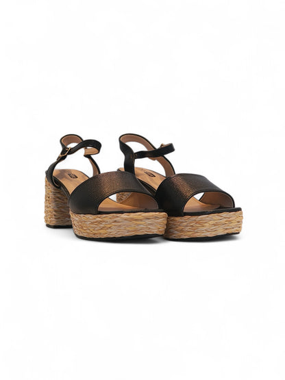 13752 - Sandalias de Tacón con Plataforma – Color Negro con Detalle de Yute