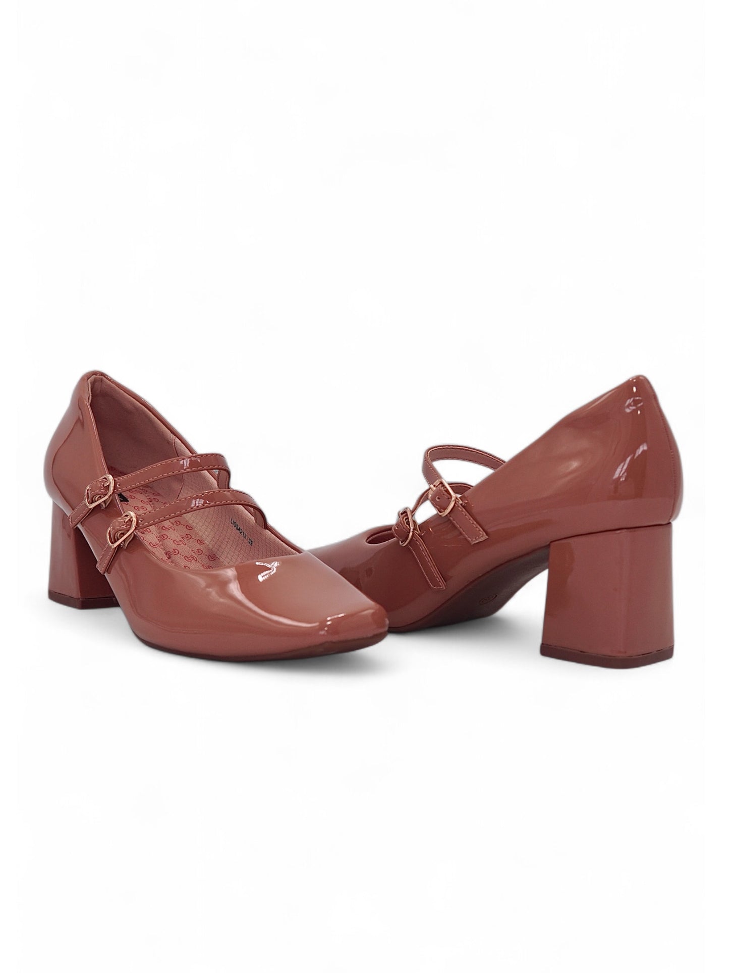 11294 - Zapatos Mary Jane para Mujer en Charol Rosado con Doble Correa