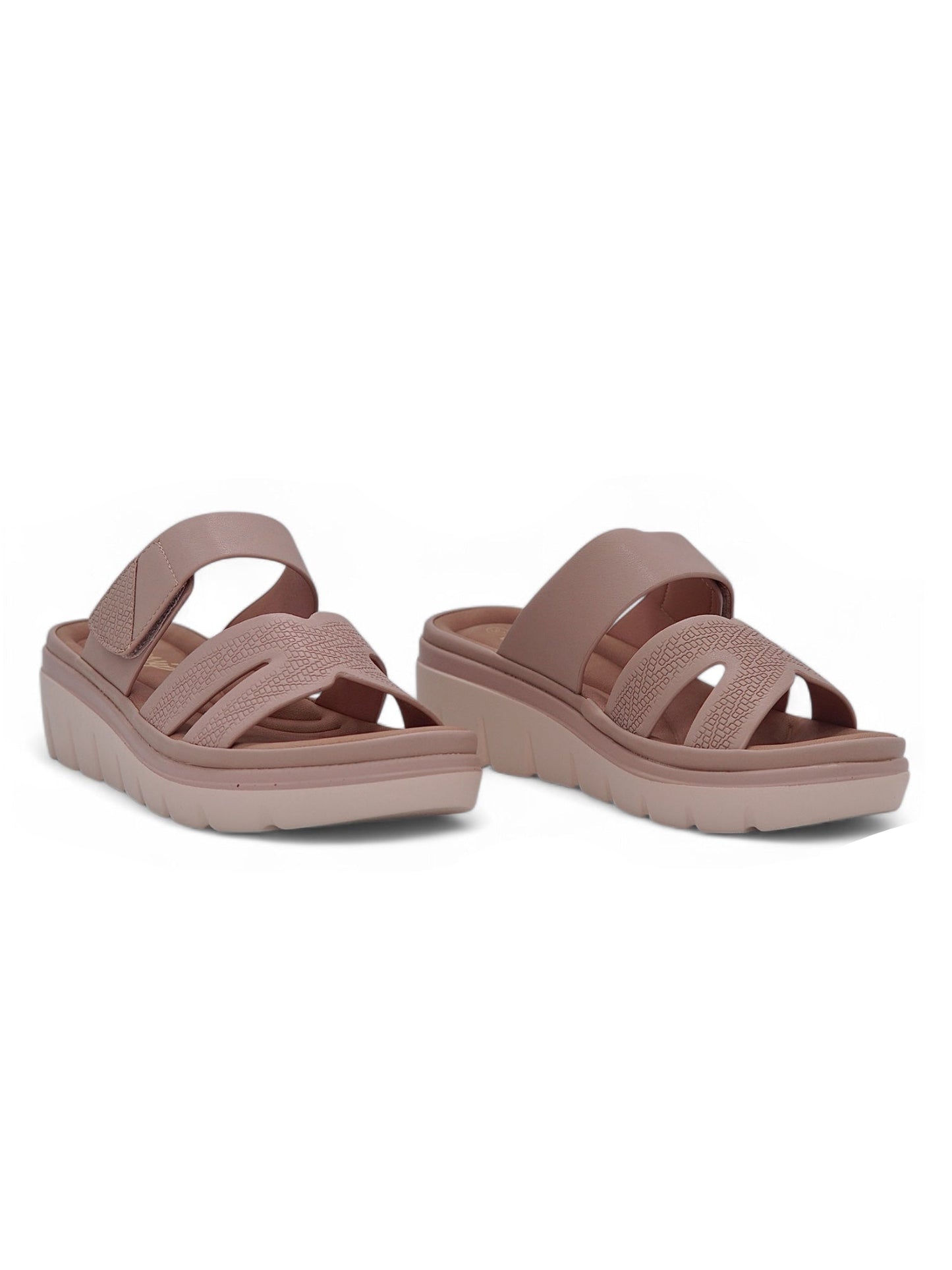 14034 - Sandalias Plataforma para Mujer en Nude Rosado con Tiras Anchas