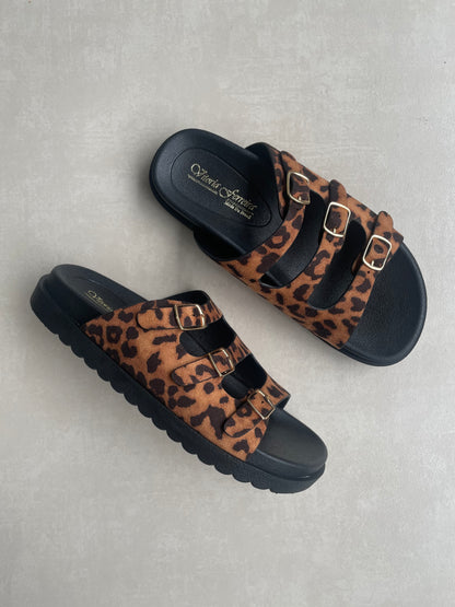 14422 – Sandalias Leopardo con Triple Hebilla y Suela Acolchonada