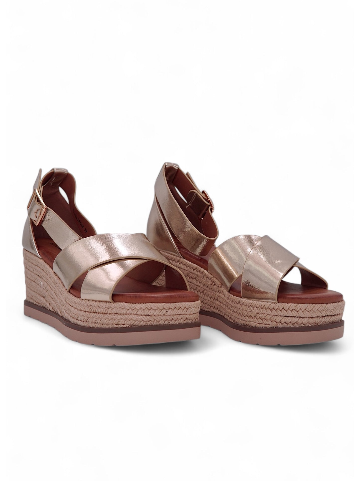 13746 - Sandalias para Mujer en Dorado Champagne con Cuña de Yute