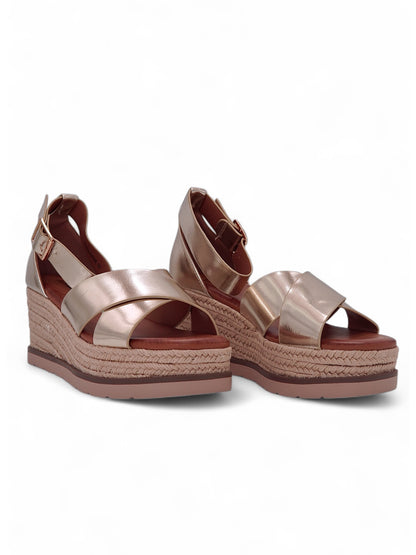 13746 - Sandalias para Mujer en Dorado Champagne con Cuña de Yute