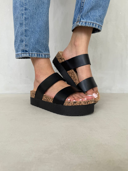 14285 – Sandalias negras de plataforma con doble correa para dama