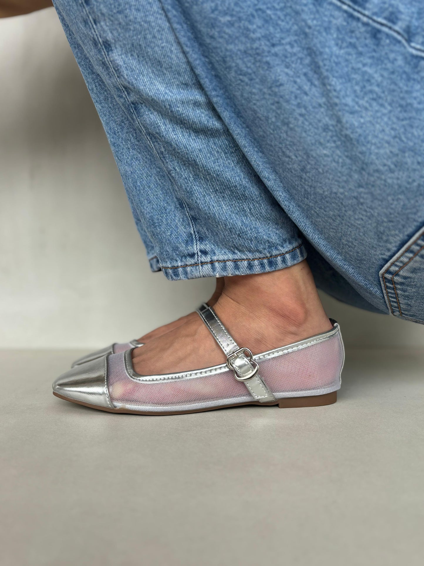 13770 - Bailarinas de Malla con Punta Metalizada Plateada