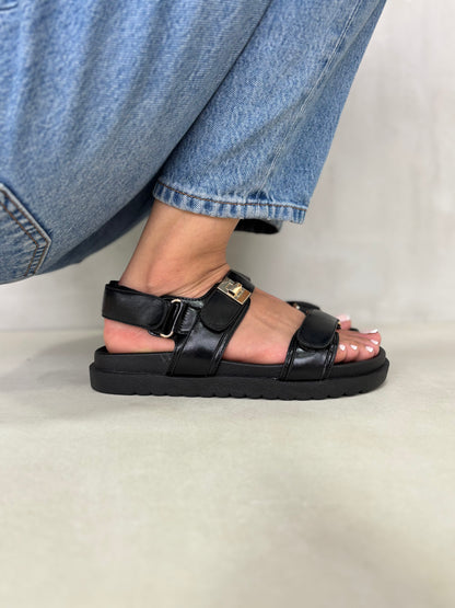 14417 – Sandalias Negras con Hebilla y Suela Ergonómica
