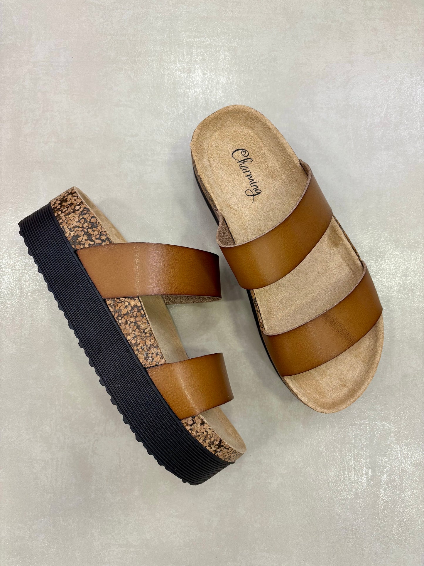 14286 – Sandalias khaki de plataforma con doble correa para dama