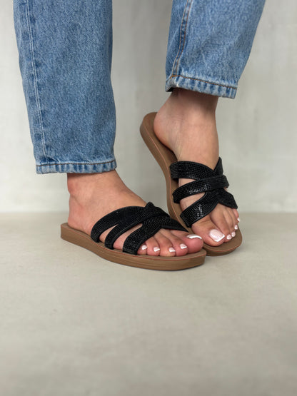 14499 – Sandalias Negras con Brillo Cruzado