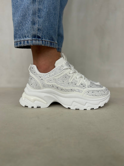 14440 – Zapatillas Blancas con Brillos y Suela Chunky