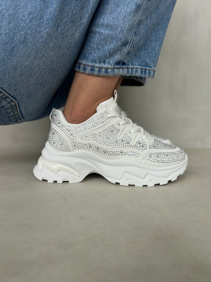 14440 – Zapatillas Blancas con Brillos y Suela Chunky