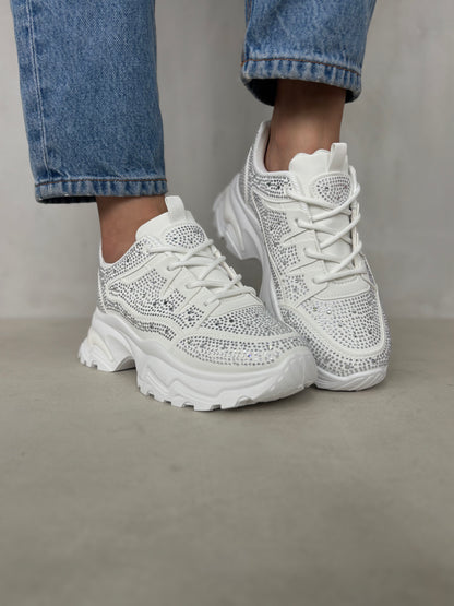 14440 – Zapatillas Blancas con Brillos y Suela Chunky