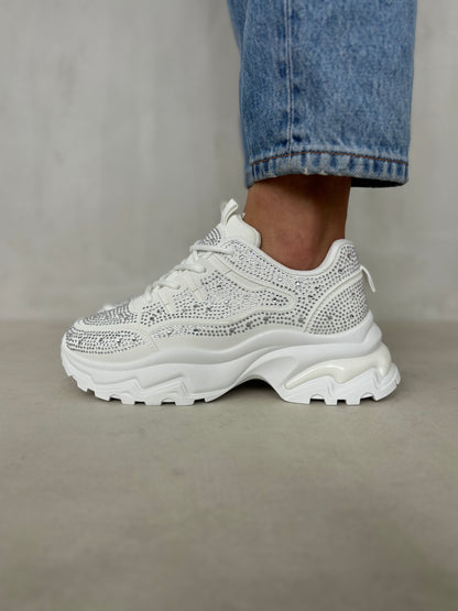 14440 – Zapatillas Blancas con Brillos y Suela Chunky