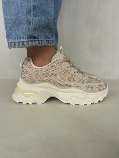 14441 – Tenis Khaki con Brillos y Suela Chunky