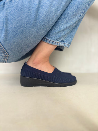 14082 – Zapatos Azul Marino Tejidos con Plataforma Ergonómica
