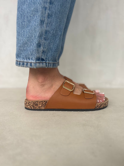 13986-Sandalias Planas de Mujer con Doble Hebilla