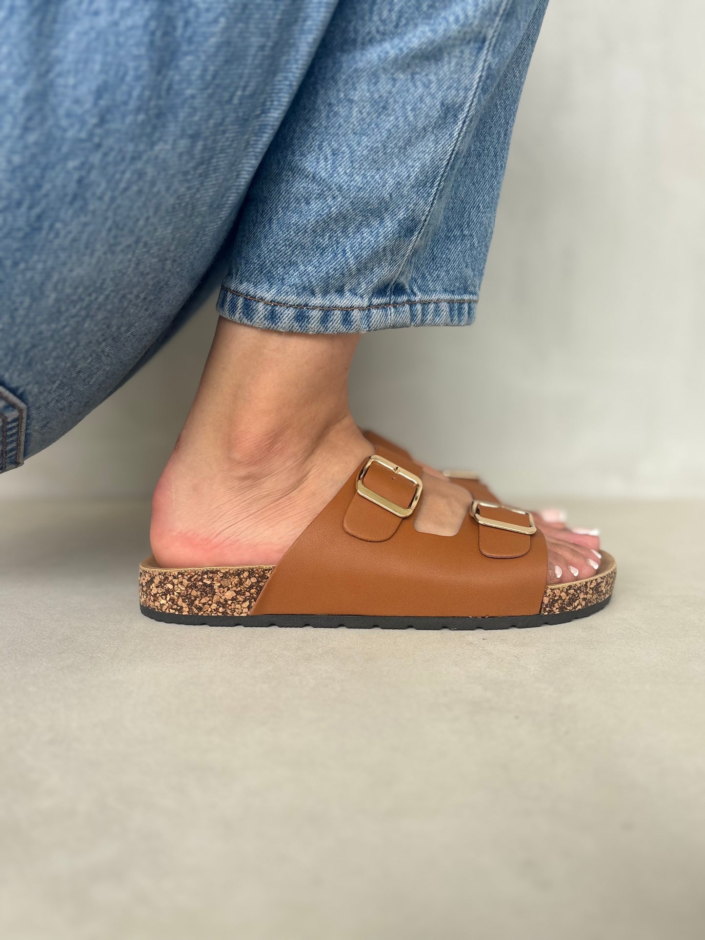 13986-Sandalias Planas de Mujer con Doble Hebilla