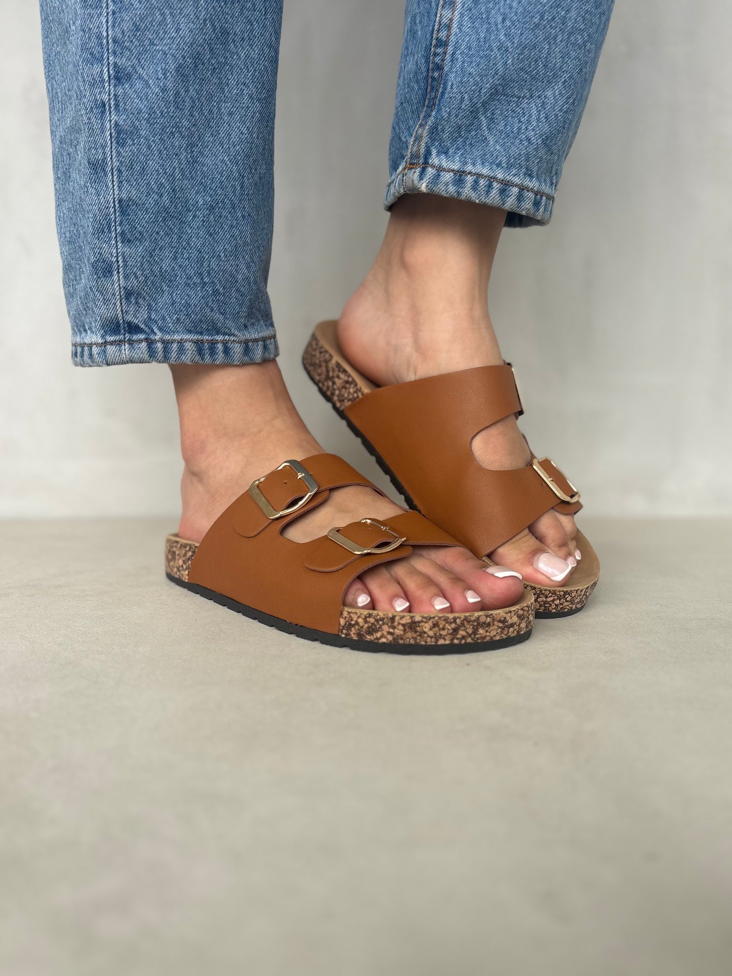 13986-Sandalias Planas de Mujer con Doble Hebilla