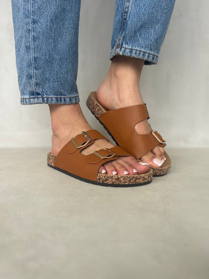 13986-Sandalias Planas de Mujer con Doble Hebilla