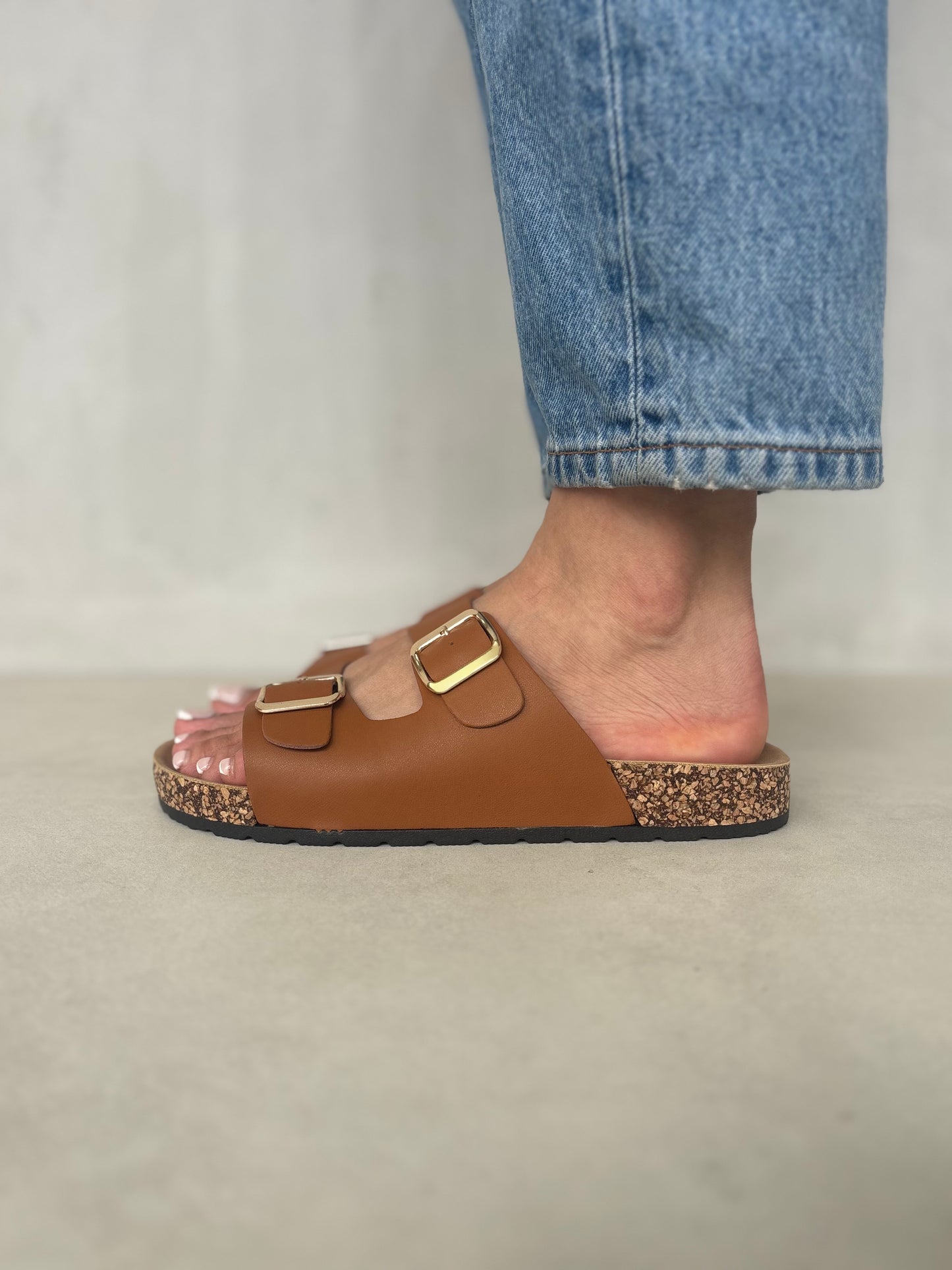 13986-Sandalias Planas de Mujer con Doble Hebilla