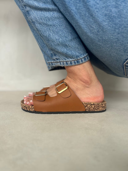 13986-Sandalias Planas de Mujer con Doble Hebilla