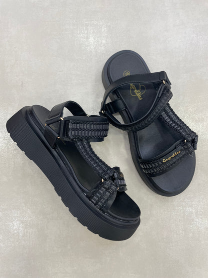 14275 – Sandalias Negras con Plataforma y Cierres Ajustables
