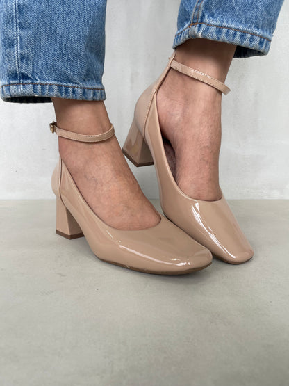 11629 - Zapatos de Tacón Cuadrado en Charol Rosado