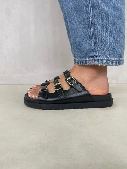 14420 – Sandalias Negras con Hebillas Metálicas