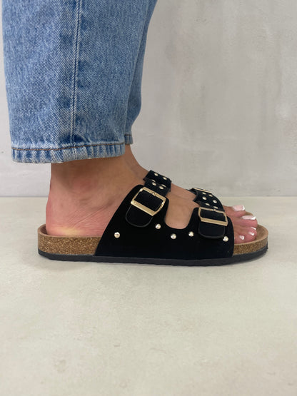 14107 - Sandalias de Mujer Negras con Hebillas