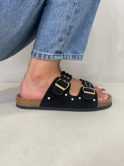 14107 - Sandalias de Mujer Negras con Hebillas