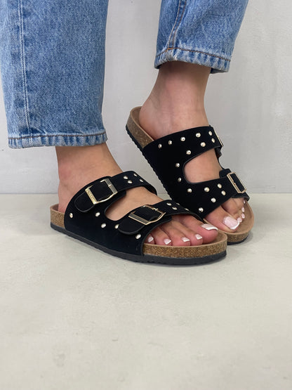 14107 - Sandalias de Mujer Negras con Hebillas