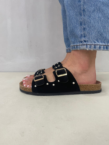 14107 - Sandalias de Mujer Negras con Hebillas