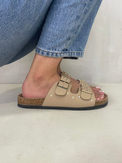 14108 - Sandalias de Mujer Beige con Hebillas