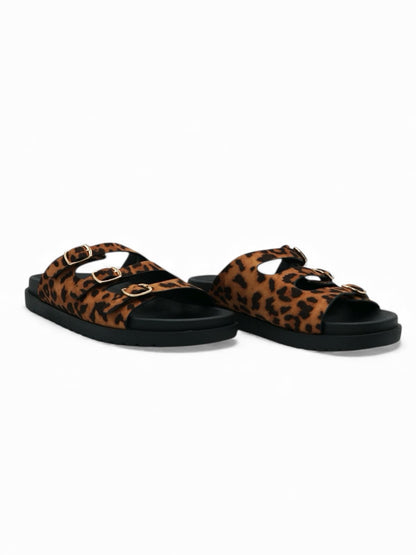 14422 – Sandalias Leopardo con Triple Hebilla y Suela Acolchonada