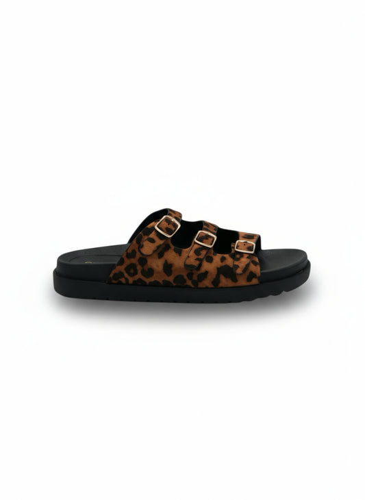 14422 – Sandalias Leopardo con Triple Hebilla y Suela Acolchonada