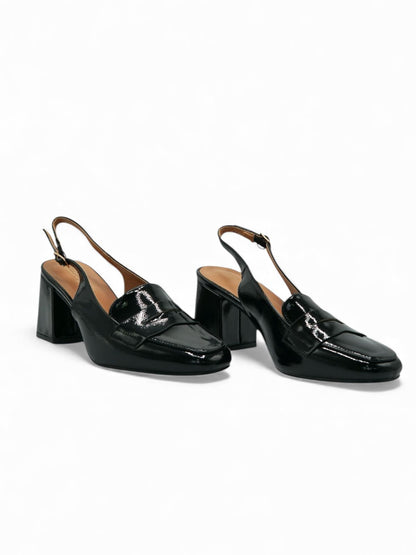 14432 – Zapatos Negros de Charol con Tacón Cuadrado y Pulsera Ajustable