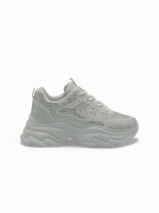 14440 – Zapatillas Blancas con Brillos y Suela Chunky