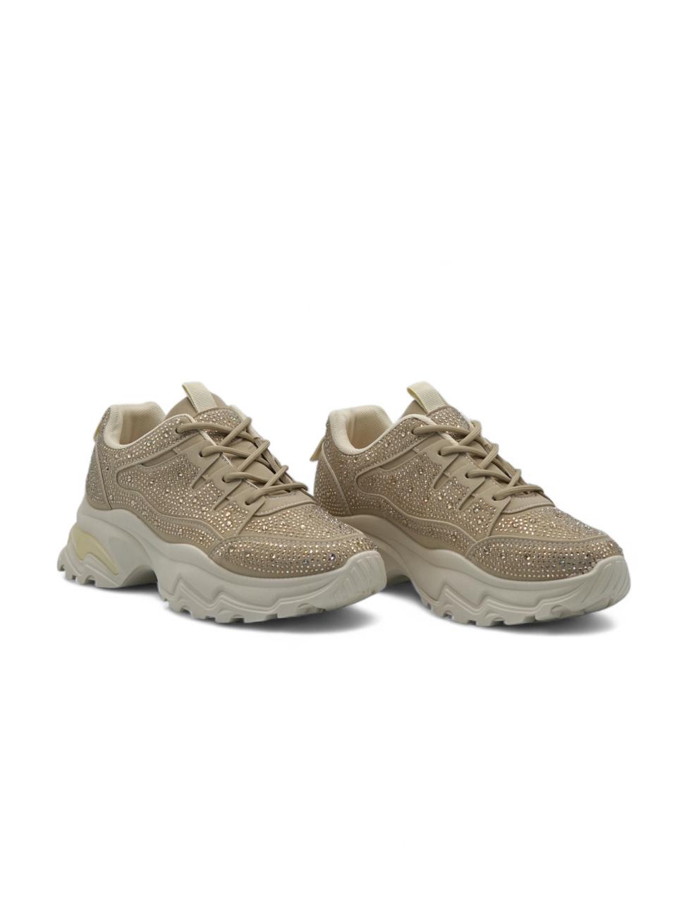 14441 – Tenis Khaki con Brillos y Suela Chunky