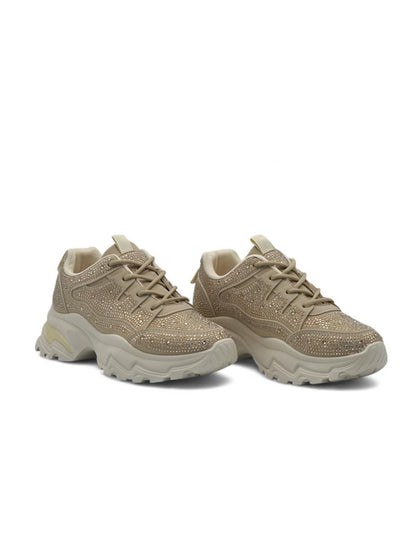 14441 – Tenis Khaki con Brillos y Suela Chunky