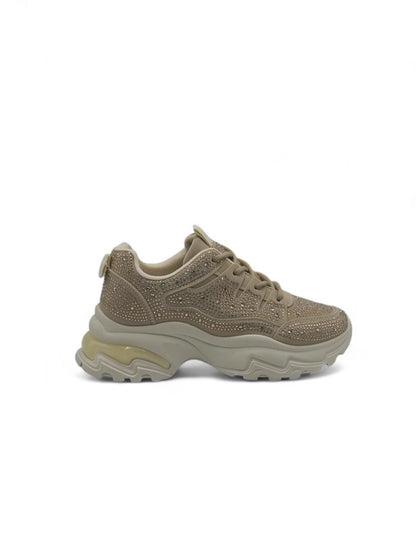 14441 – Tenis Khaki con Brillos y Suela Chunky