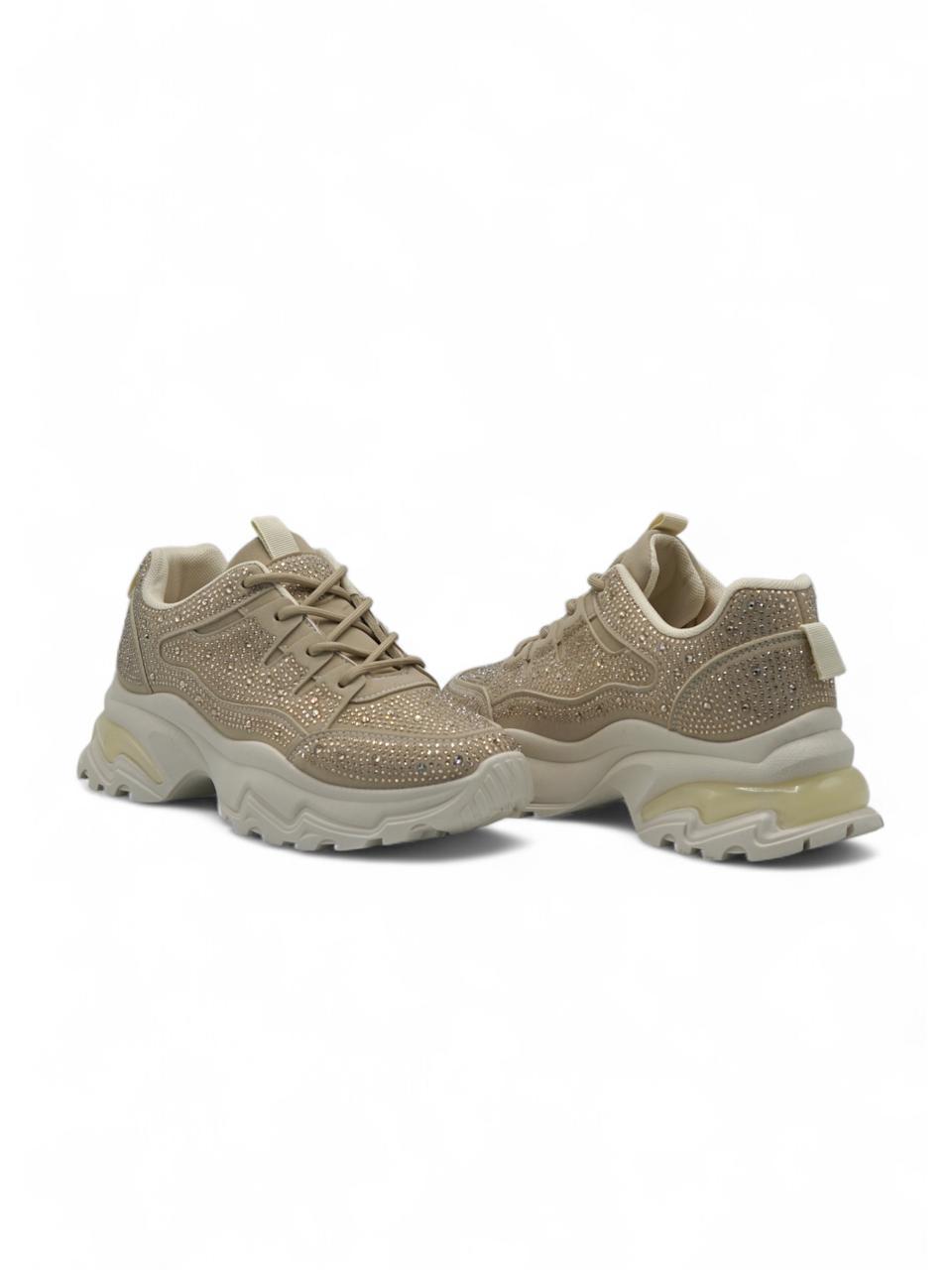 14441 – Tenis Khaki con Brillos y Suela Chunky