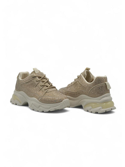 14441 – Tenis Khaki con Brillos y Suela Chunky