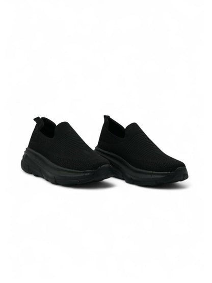14284 – Zapatos Slip-On Negros con Suela Alta y Tejido Elástico