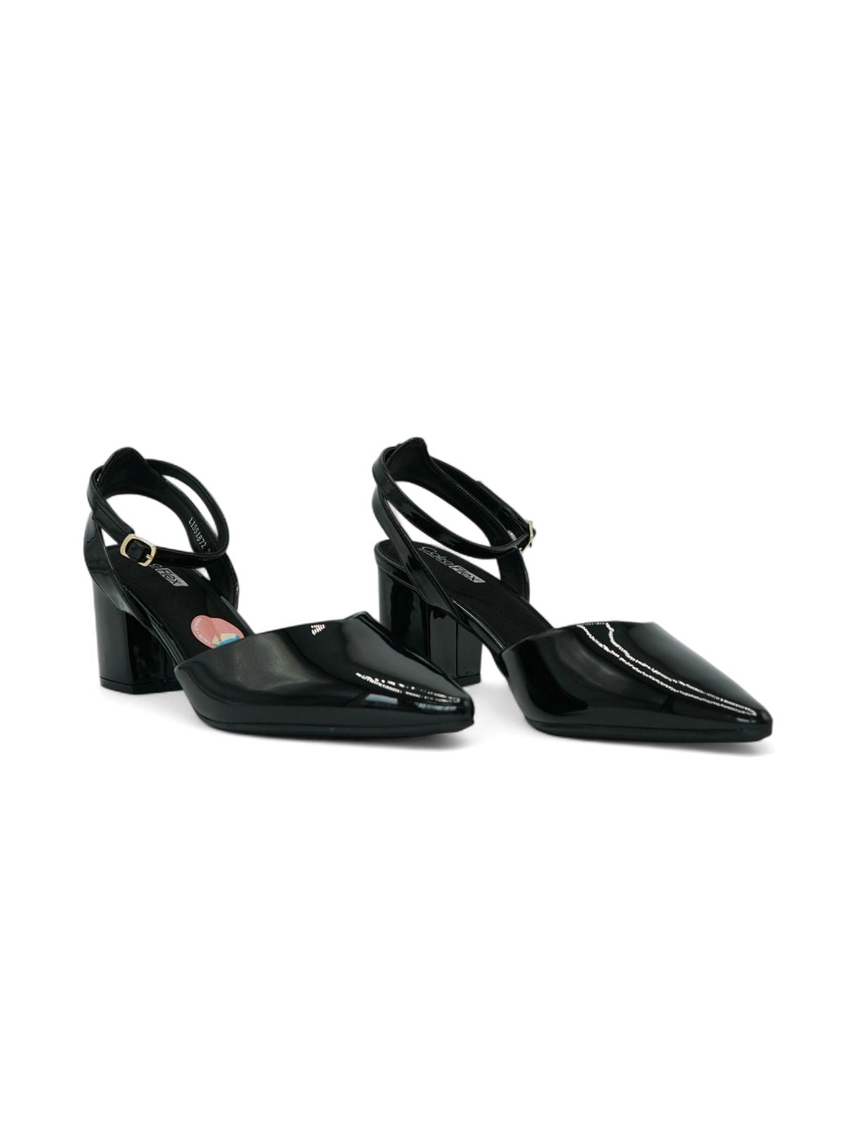 14251 – Zapatos negros de charol con pulsera y tacón cuadrado para dama