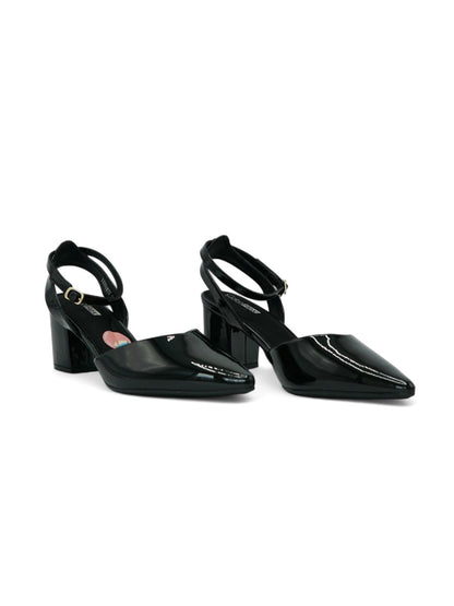 14251 – Zapatos negros de charol con pulsera y tacón cuadrado para dama