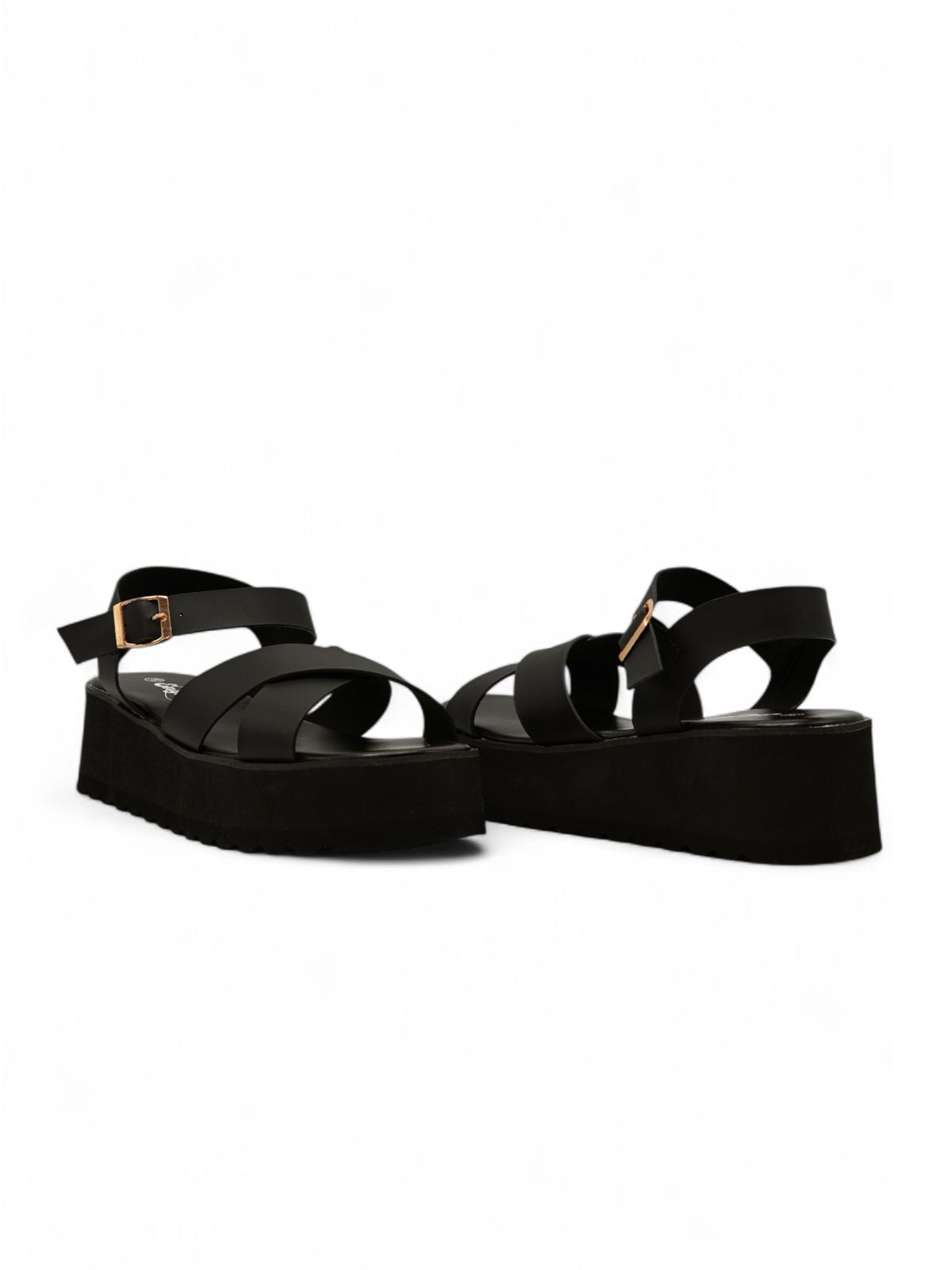 14266 – Sandalias Negras con Plataforma y Cruces en el Empeine