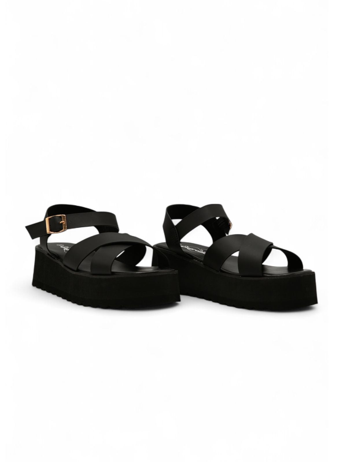 14266 – Sandalias Negras con Plataforma y Cruces en el Empeine