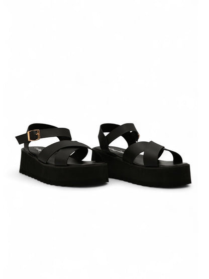 14266 – Sandalias Negras con Plataforma y Cruces en el Empeine