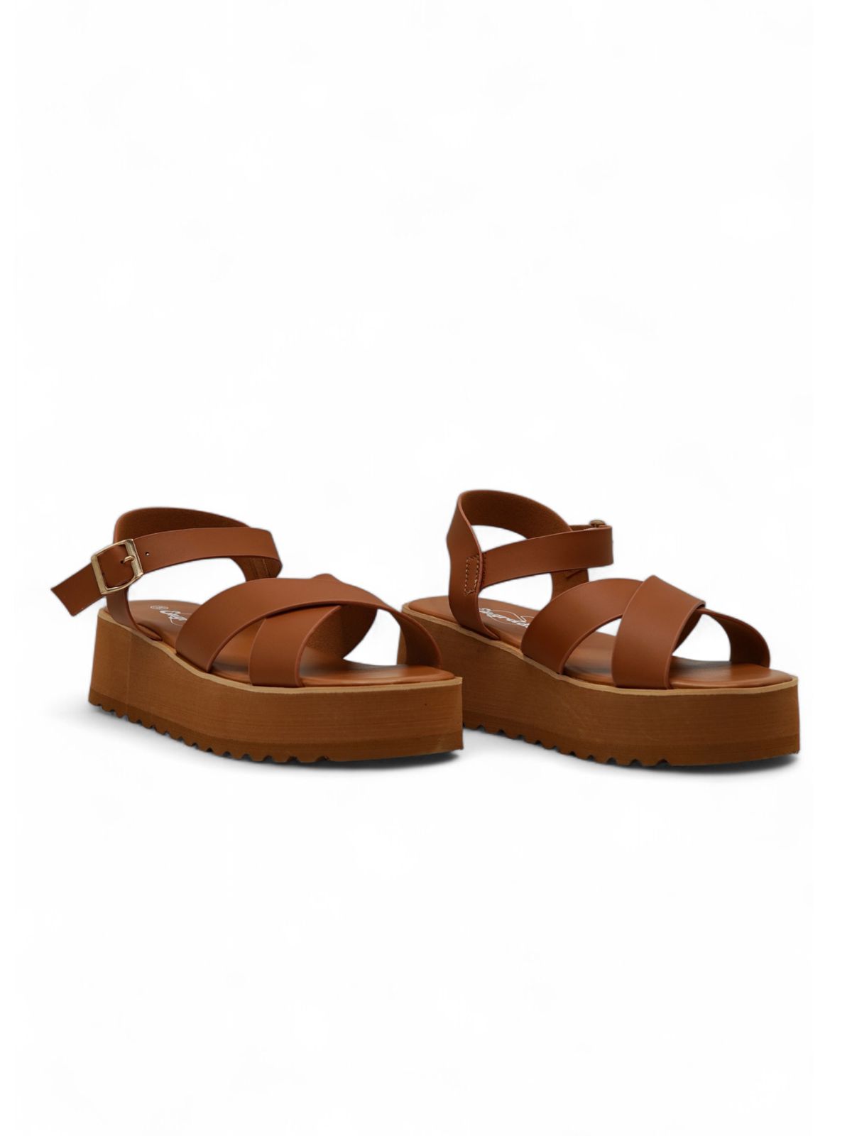 14268 – Sandalias Camel con Plataforma y Cruces en el Empeine