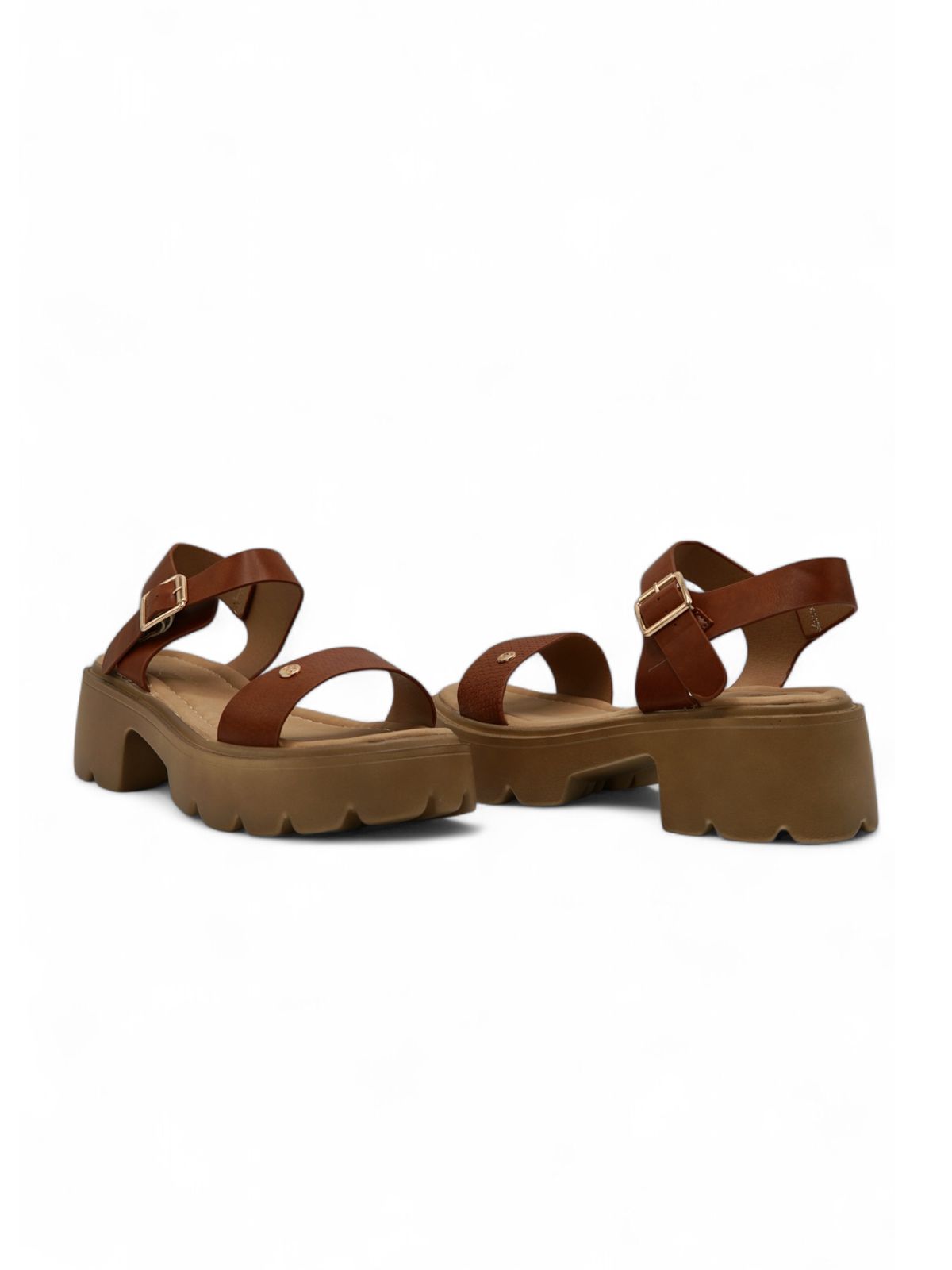 14279 – Sandalias Marrón con Plataforma Chunky y Hebillas Doradas