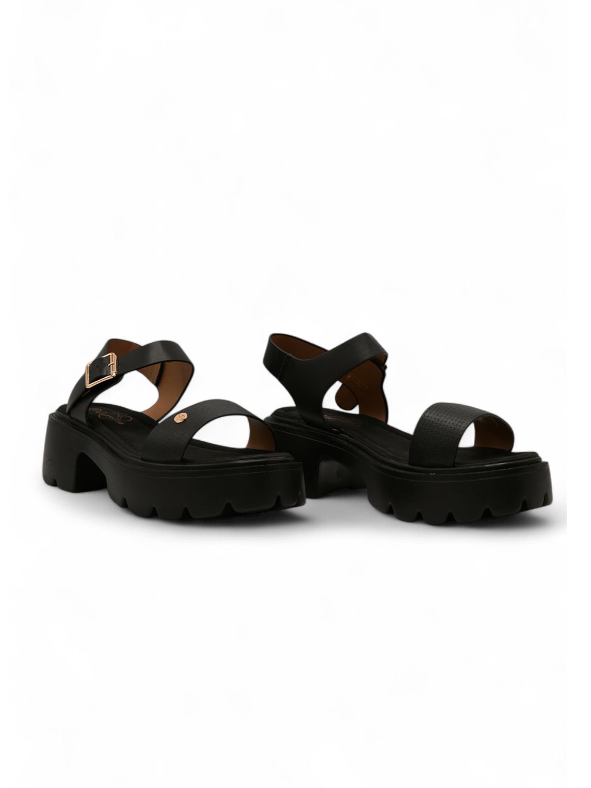 14278 – Sandalias Negras con Plataforma Chunky y Hebillas Doradas